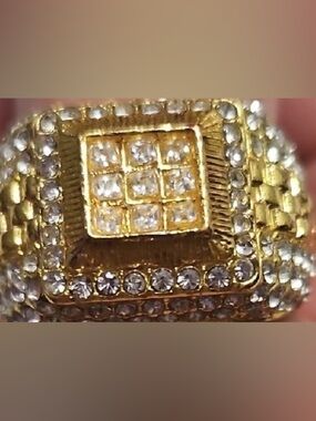 Unbranded Fashion Gold Crystal Pave Square Statement Ring - Gold